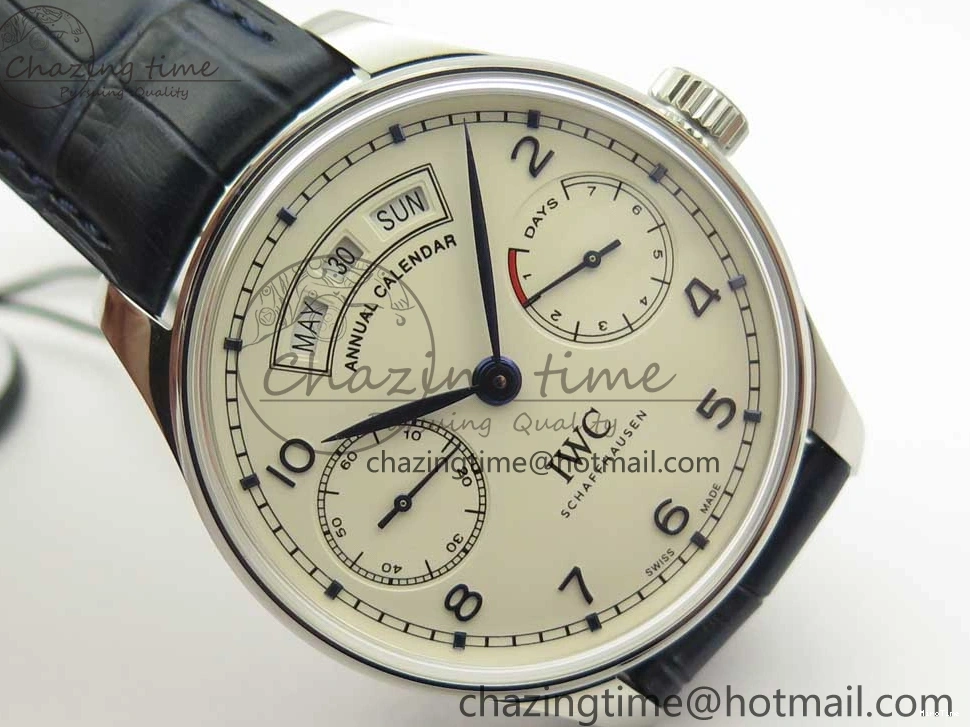 MIROTIME 0521 Affordable Portuguese Real PR Real Annual Calendar IW5035 ZF 1:1 Best Edition White Dial Blue Markers on Blue Leather Strap A 7143